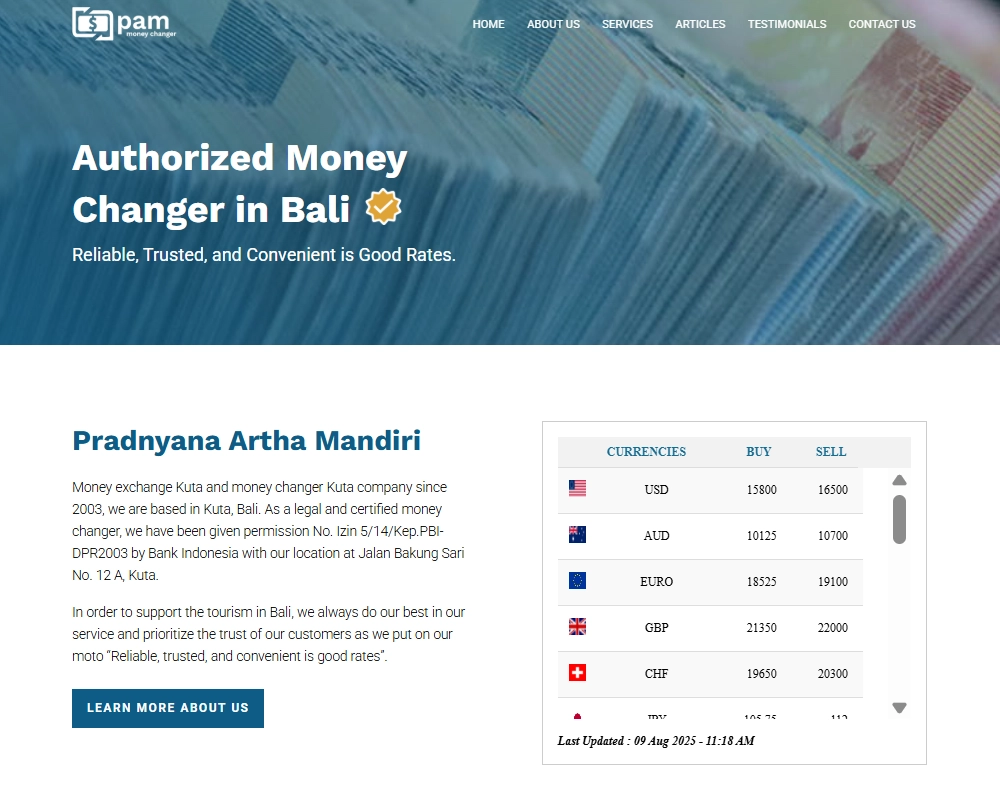 Social Media Agency Bali Local SEO Website PAM Money Changer Reaktan Asia Digital