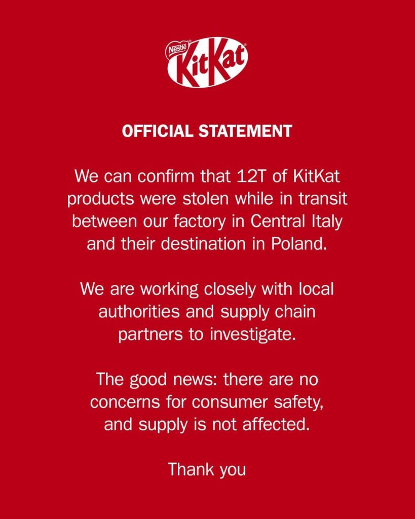 Kitkat Stolen Official Statement 12 Ton Kitkat Hilang Dicuri UGC User Generated Content Strategi Marketing Digital Marketing Agency Bali Marketing Agency Bali Reaktan Asia Digital
